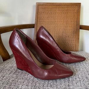 Burgundy Leather Wedge Heels